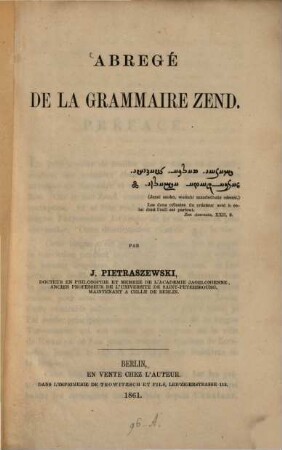 Abrégé de la grammaire zend