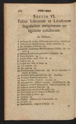 VI. Fasces LII Librorum et Libellorum singularium antiquiorum ex ligaturis exsectorum