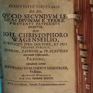 Disp. circ. de eo, quod secundum legem divinam e terrae proventu pauperibus debetur