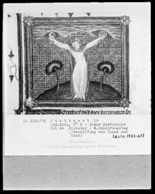 Bible Historiale — Vierter Schöpfungstag - Erschaffung von Sonne und Mond, Folio 6verso