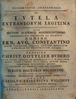 Dissertatio Inavgvralis De Tvtela Extraneorvm legitima