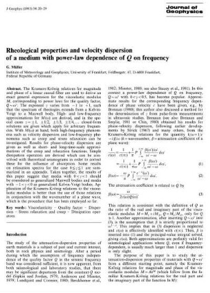 Rheological properties and velocity dispersion of a medium with power-law dependence of Q on frequency