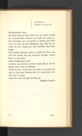An Schlegel Wandsbeck, den 12. November 1811