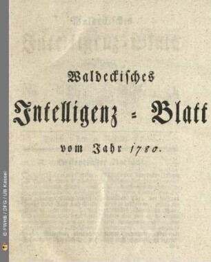 1780: Waldeckisches Intelligenz-Blatt