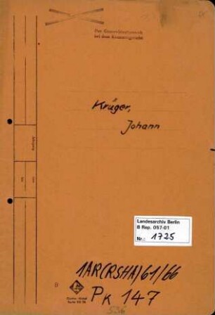 Personenheft Johann Krüger (*20.11.1888, +Todeserklärung), Polizeisekretär