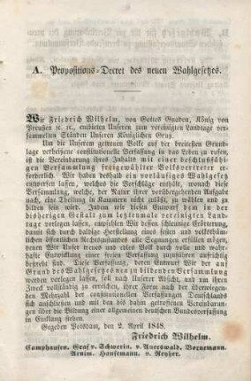 A. Provositions-Decret des neuen Wahlgesetzes.