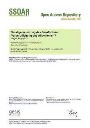 Verallgemeinerung des Beruflichen - Verberuflichung des Allgemeinen?