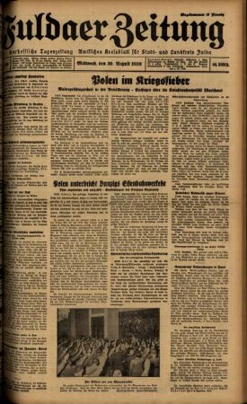 Ausgabe vom Mittwoch, den 30. August 1939.