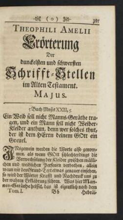 Theophili Amelii Erörterung Der ... Schrifft-Stellen im Alten Testament. Maius.