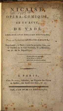 Nicaise : Opéra-comique, en un acte