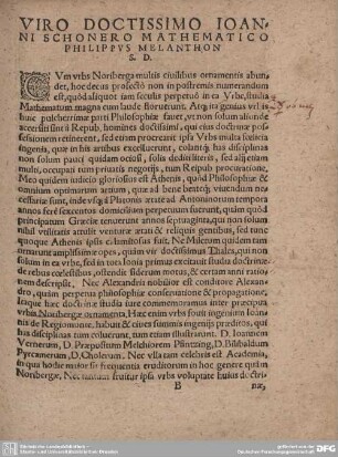 VIRO DOCTISSIMO IOANNI SCHONERO MATHEMATICO PHILIPPUS MELANTHON S.D.