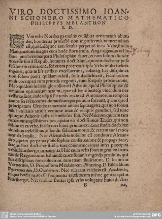 VIRO DOCTISSIMO IOANNI SCHONERO MATHEMATICO PHILIPPUS MELANTHON S.D.