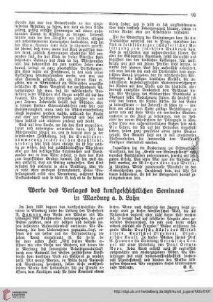 Werke des Verlages des kunstgeschichtlichen Seminars in Marburg a.d. Lahn