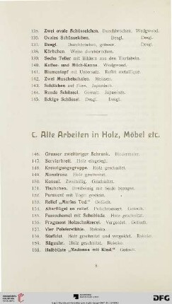 C. Alte Arbeiten in Holz, Möbel etc. (Nr. 146 - 206)