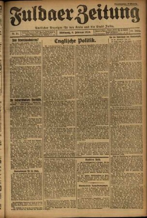 Erste Ausgabe vom Mittwoch, den 06. Februar 1924.