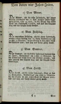 Von denen vier Jahrs-Zeiten. - Von denen Sonn- und Mondsfinsternissen.