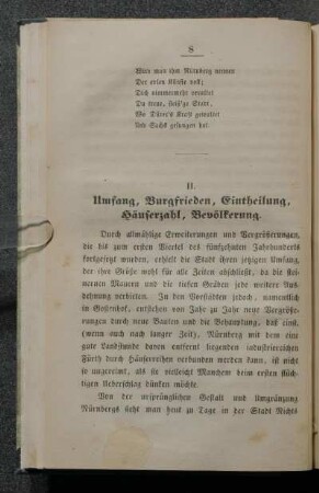 II. Umfang, Burgfrieden, Eintheilung, Häuserzahl, Bevölkerung.