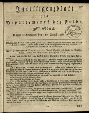 36tes Stueck, (Sonnabend) den 12ten August 1809