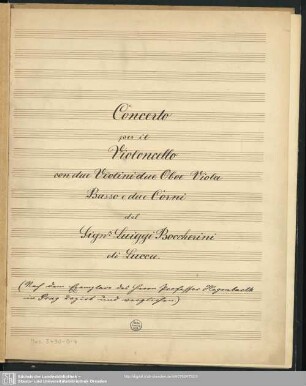 Concertos - Mus.3490-O-4 : vlc, strings, ob (2), cor (2) - D; GerB 478