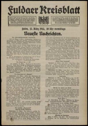 Erste Ausgabe vom Montag, den 15. März 1915.