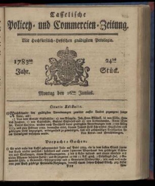 24tes Stueck, Montag den 16ten Junius. 1783
