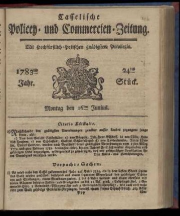 24tes Stueck, Montag den 16ten Junius. 1783