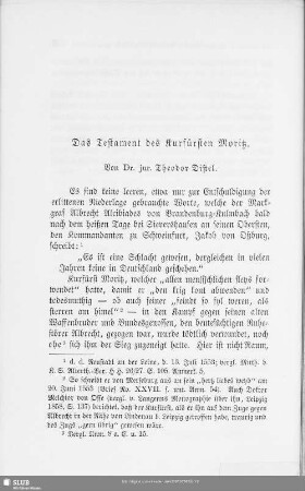 Das Testament des Kurfürsten Moritz