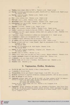 X. Tapisseries, Étoffes, Broderies (No. 581 - 621)