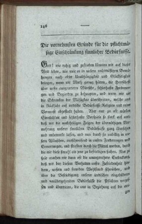 Die vornehmsten Gründe für die pflichtmäßige Einschränkung sinnlicher Bedürfnisse.
