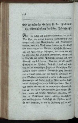 Die vornehmsten Gründe für die pflichtmäßige Einschränkung sinnlicher Bedürfnisse.