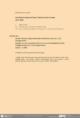 Exzerpte zum nieder-wendischen Wörterbuch von Arnošt Muka/Ernst Mucke