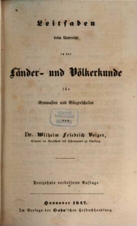 Lehrbuch der Geographie. 1. Cursus 1. - 13. Aufl. - 1837
