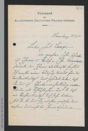 Brief von Antonie Traun an Helene Lange