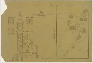 Thiersch, August ; Berchtesgaden (Bayern); Ev. Pfarrkirche - Lageplan, Querschnitt, Schnitte