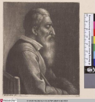 [Bärtiger alter Mann auf einem Stuhl; Bearded old Man in a Chair]