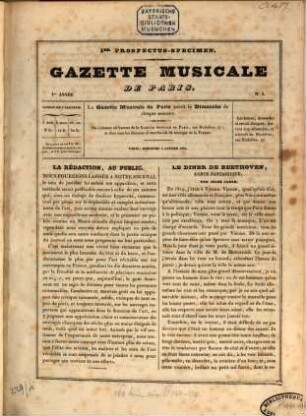 Gazette musicale de Paris. 1, 1. 1834
