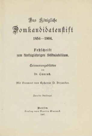 Das Königliche Domkandidatenstift 1854 - 1904 : Festschrift zum 50jährigen Stiftsjubiläum