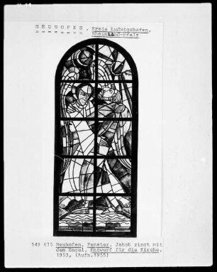 Entwurf eines Ornamentfensters für die Kirche in Neuhofen: Jakob ringt mit dem Engel