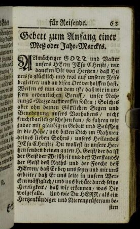 Gebett zum Anfang einer Meß oder Jahr-Marckts.