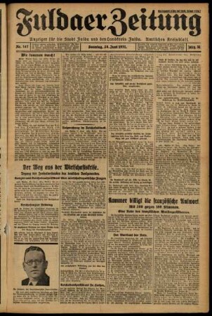 Erste Ausgabe vom Sonntag, den 28. Juni 1931.