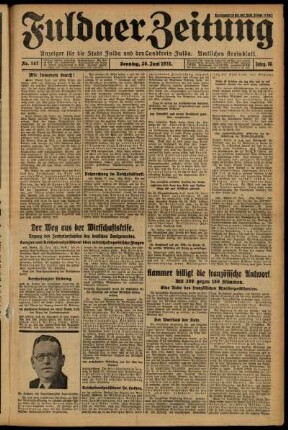 Erste Ausgabe vom Sonntag, den 28. Juni 1931.