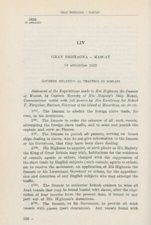 LIV Gran Bretagna - Mascat 10 settembre 1822