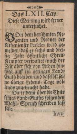 Das LXII. [LXI.] Cap. Diese Meinung wird ferner untersuchet
