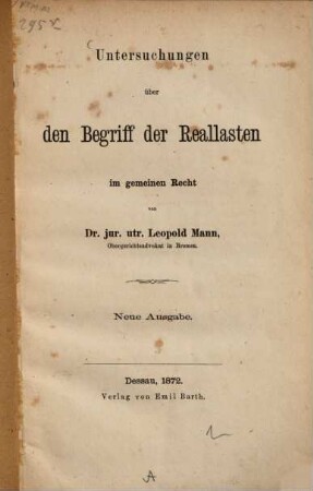 Untersuchungen über den Begriff der Reallasten im gemeinen Recht