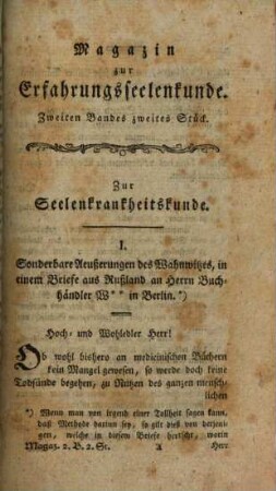 Gnōthi sautón oder Magazin zur Erfahrungsseelenkunde als ein Lesebuch für Gelehrte und Ungelehrte. 2, 2. 1783
