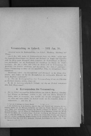 Versammlung zu Lübeck. - 1431 Jan. 10.