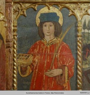 Polyptychon : Predella mit Schmerzensmann und Heiligen : Heiliger Pantaleon