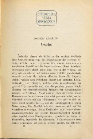 Der Atticismus in seinen Hauptvertretern : von Dionysius von Halikarnass bis auf den zweiten Philostratus, 2. Abschnitt 6: Aristides