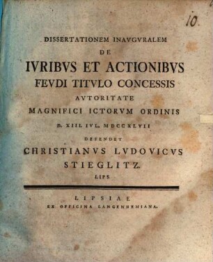 Dissertationem Inavgvralem De Ivribvs Et Actionibvs Fevdi Titvlo Concessis