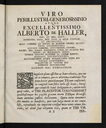 3-4, Viro perillustri, generosissimo atque excellentissimo Alberto de Haller...